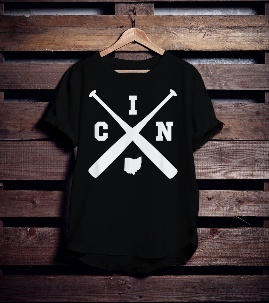 Vintage CIN Baseball Crossed Bats Ohio State Outline T-Shirt
