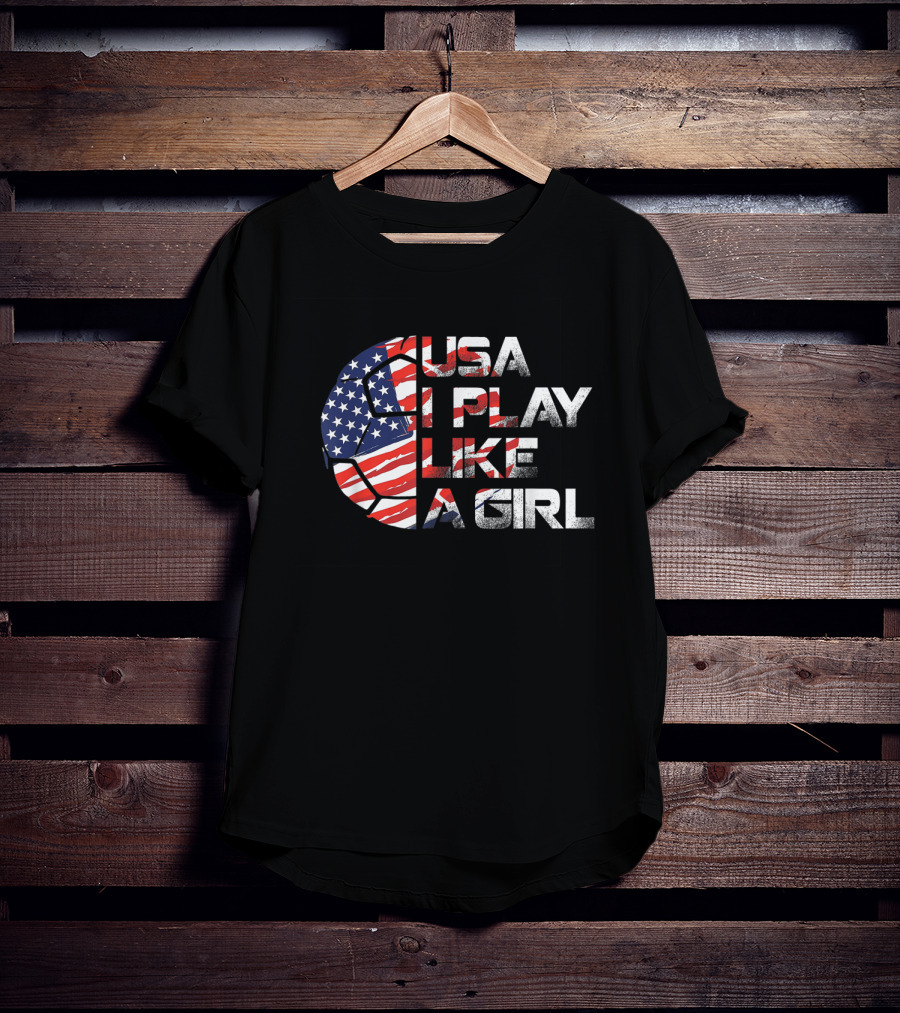 USA I Play Like A Girl Soccer Player American Flag T-Shirt