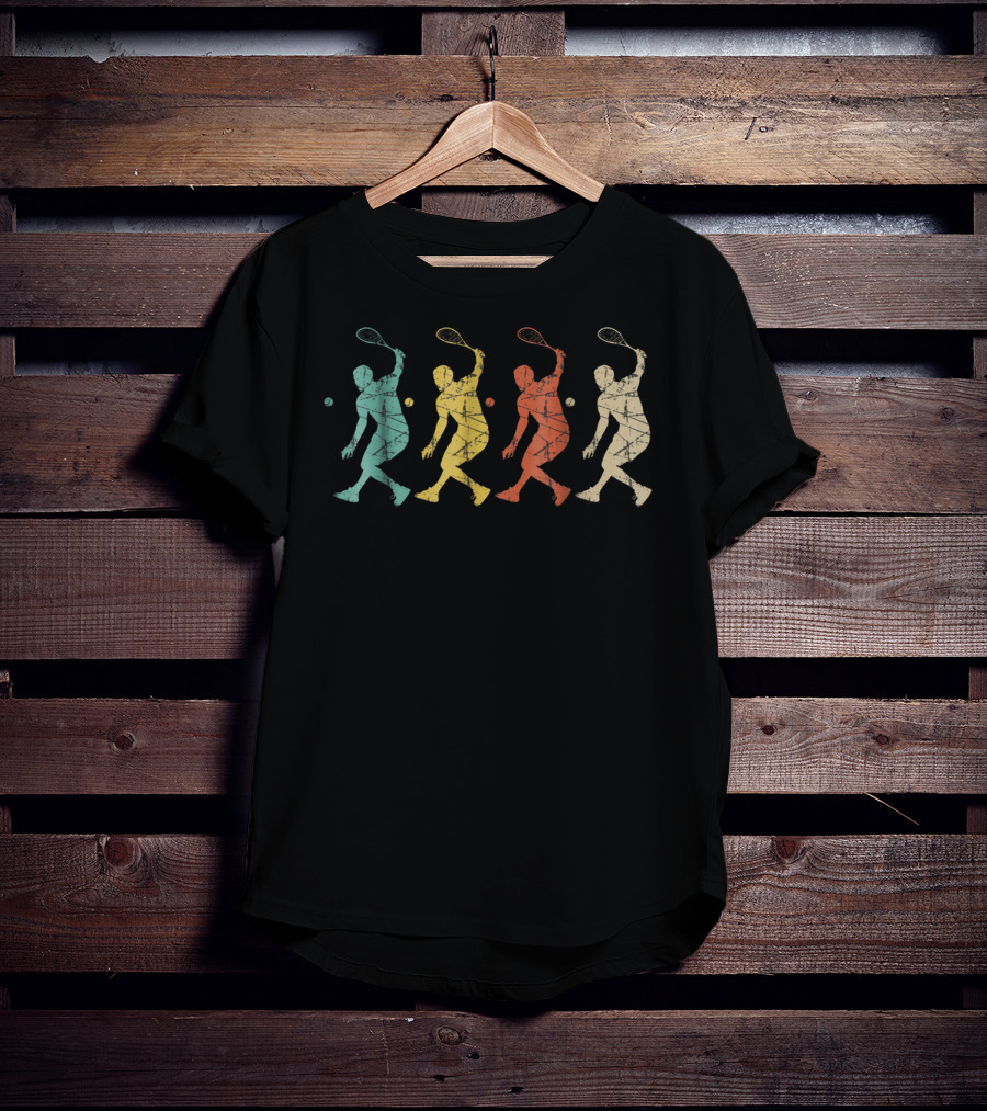Retro Colorful Silhouette Racket Ball Players T-Shirt