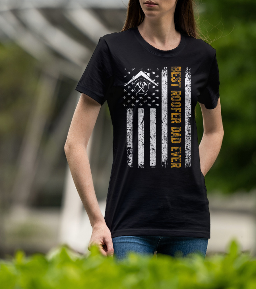 Vintage USA Best Roofer Dad Ever American Flag T-Shirt