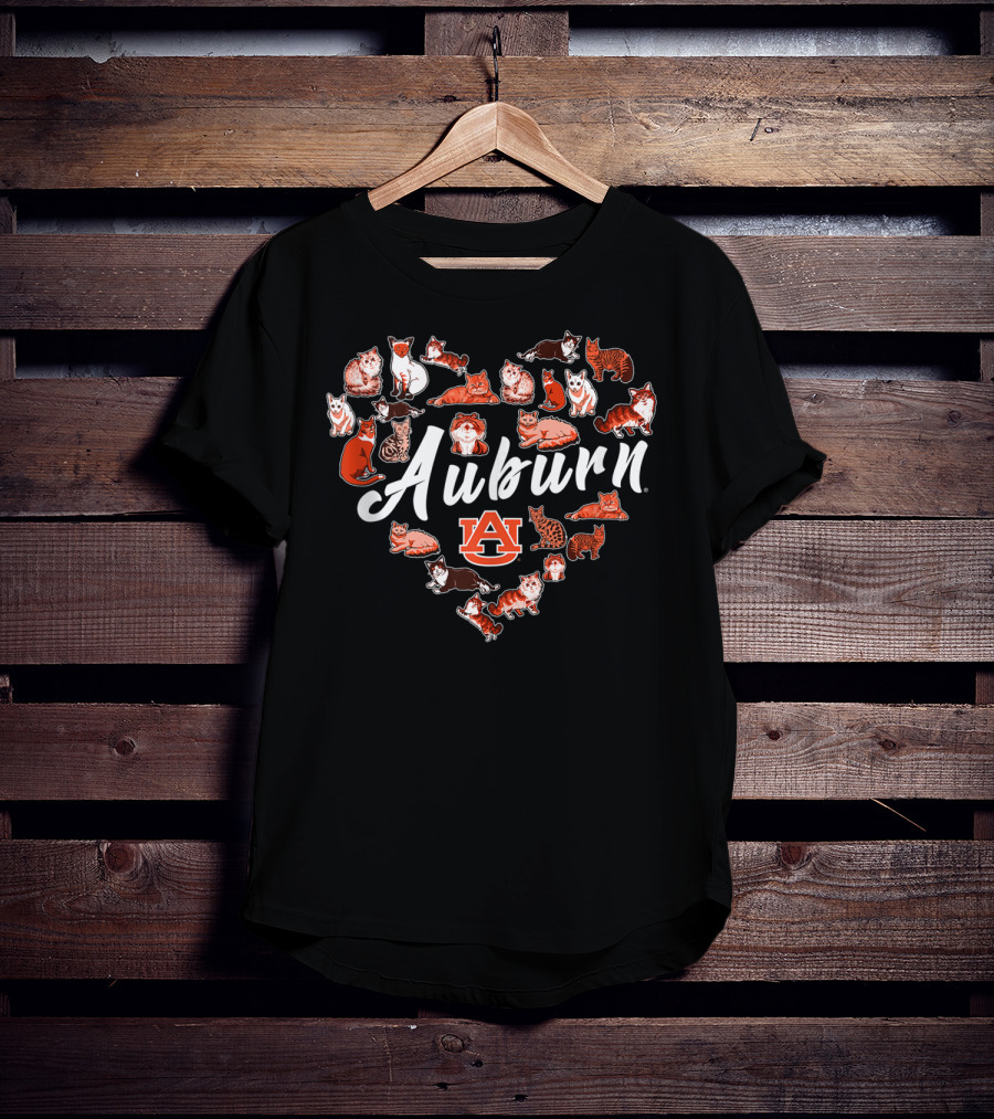 Auburn Tigers Heart Shaped Cat Pattern Game Day Tailgate T-Shirt