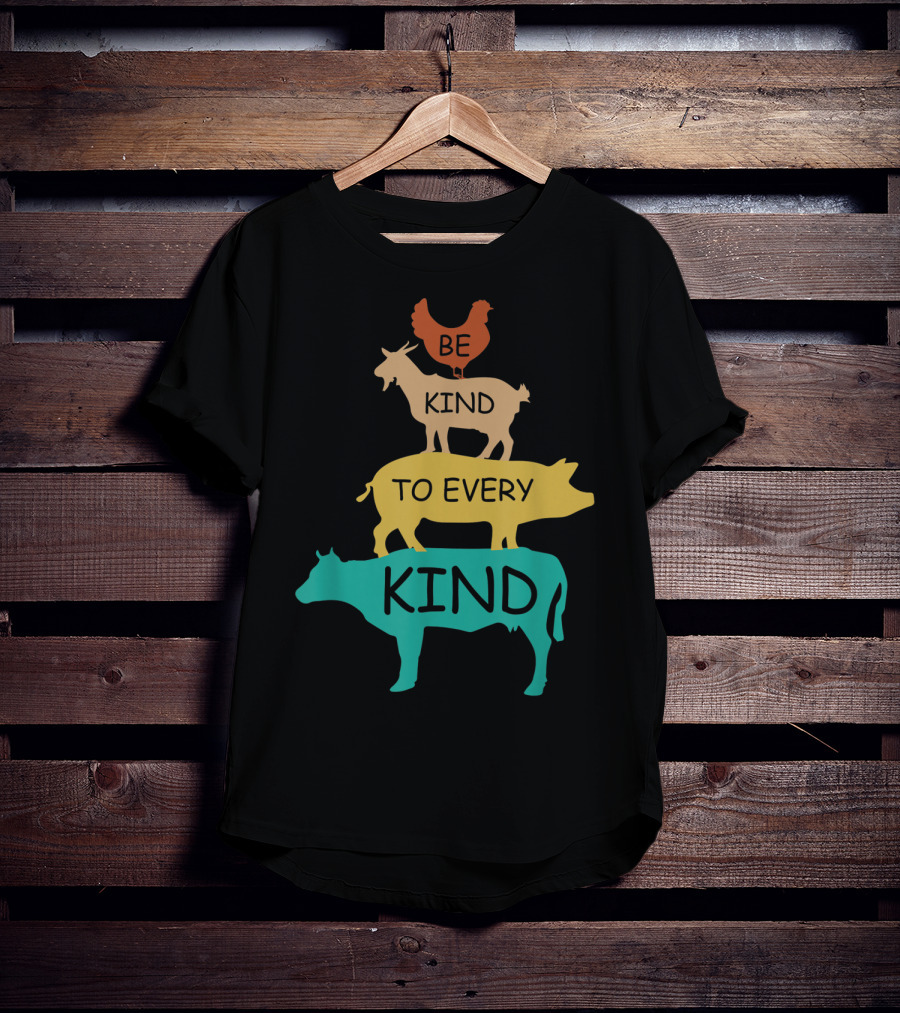 Be Kind To Every Kind Vintage Vegetarian Animal Stack T-Shirt