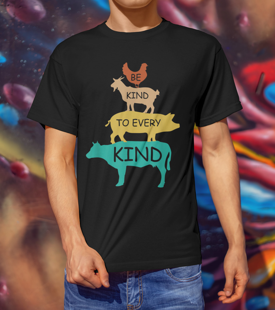 Be Kind To Every Kind Vintage Vegetarian Animal Stack T-Shirt