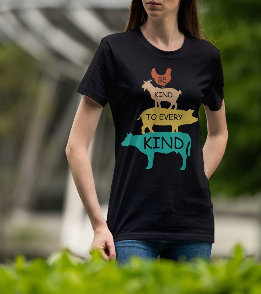 Be Kind To Every Kind Vintage Vegetarian Animal Stack T-Shirt
