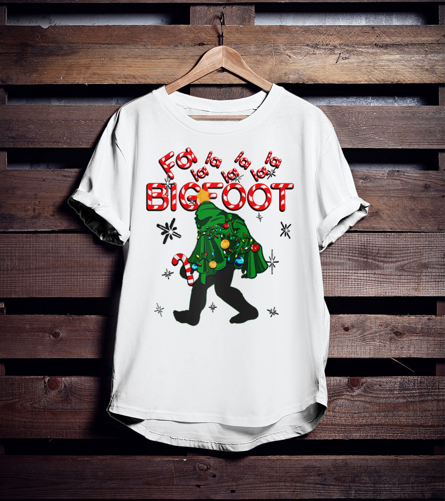 Fa La La La Bigfoot Christmas Candy Cane Spring Tree T-Shirt
