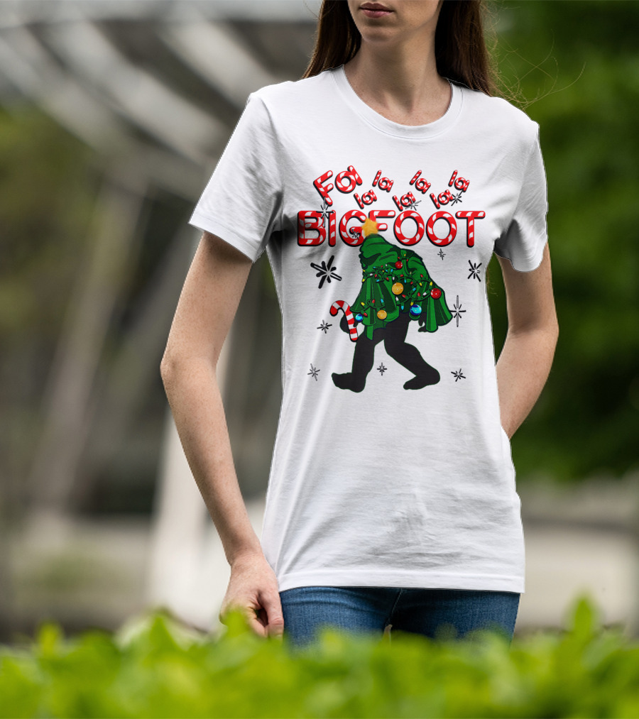 Fa La La La Bigfoot Christmas Candy Cane Spring Tree T-Shirt