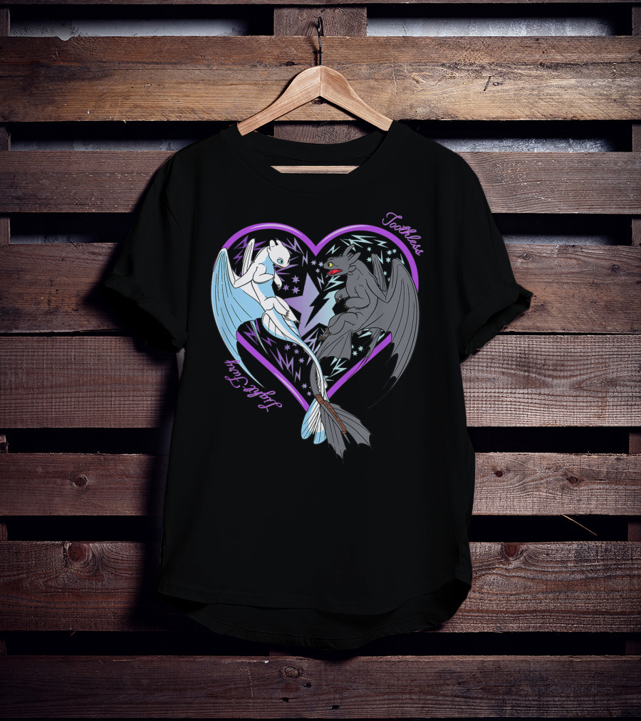 Toothless And Light Fury Heart Night How To Train Your Dragon 3 Hidden World T-Shirt