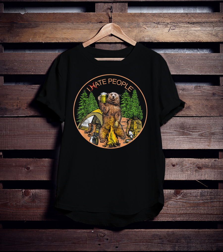 I Eat People Bear Beer Outdoor Camping Campfire Tent Backpack Trees Adventure T-Shirt