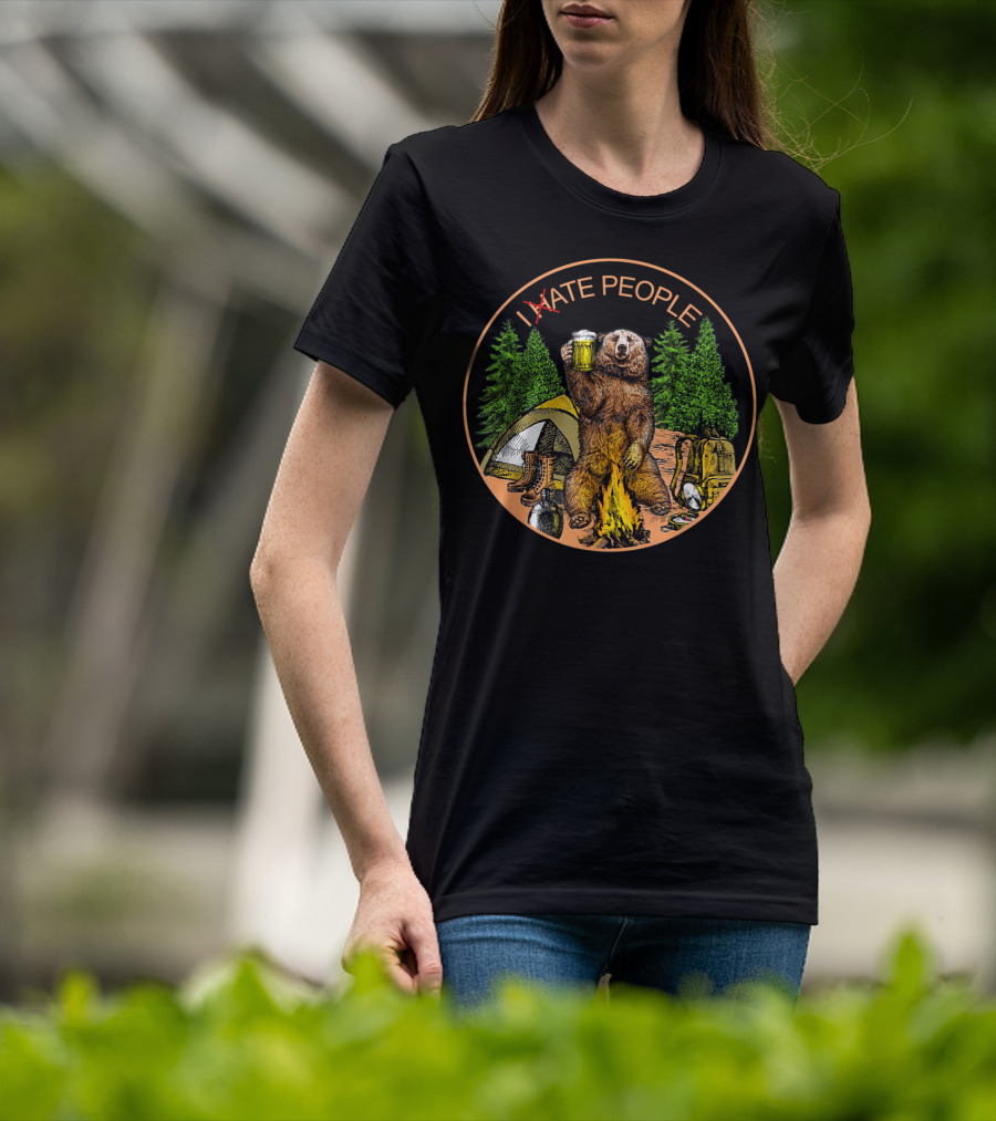 I Eat People Bear Beer Outdoor Camping Campfire Tent Backpack Trees Adventure T-Shirt