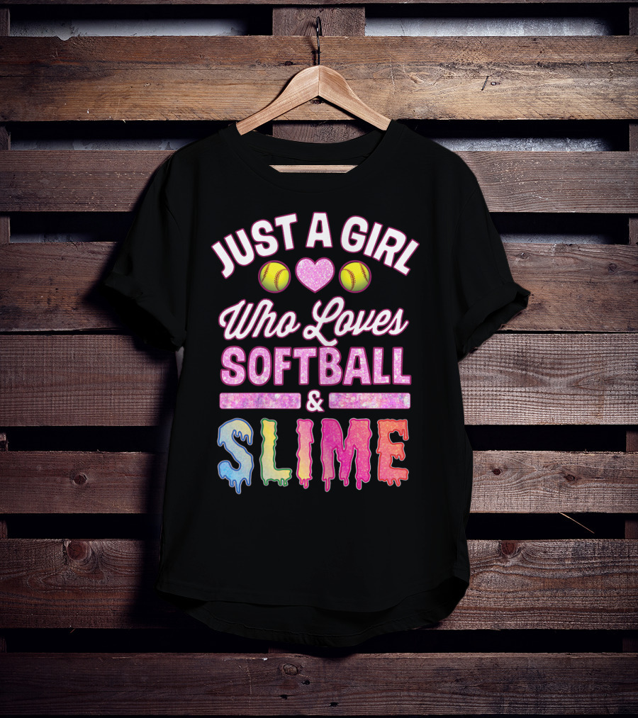 Just A Girl Who Loves Softball Heart Slime Fun T-Shirt