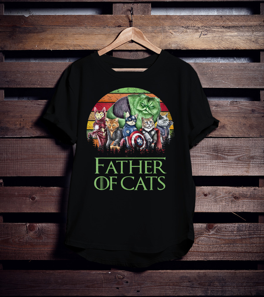 Father Of Cats Dad Cat With Superhero Cats T-Shirt