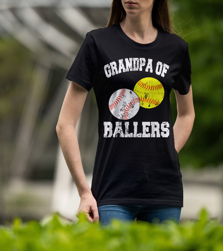 Grandpa Of Ballers Funny Baseball Softball T-Shirt