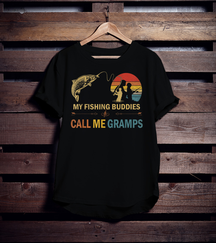 My Fishing Buddies Call Me Gramps Retro Fishing Scene T-Shirt