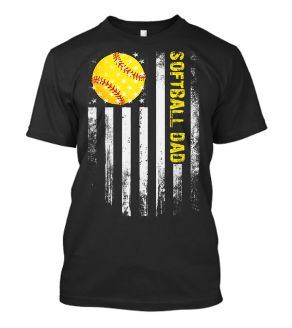 Softball Dad American Flag Father's Day T-Shirt