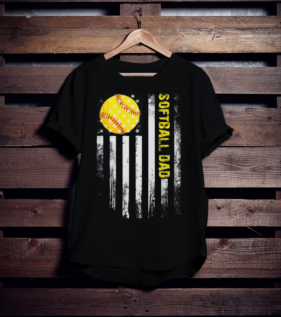 Softball Dad American Flag Father's Day T-Shirt
