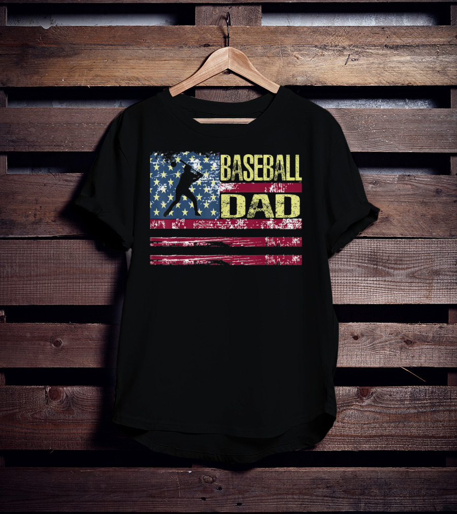 Vintage USA American Flag Baseball Dad Patriotic T-Shirt