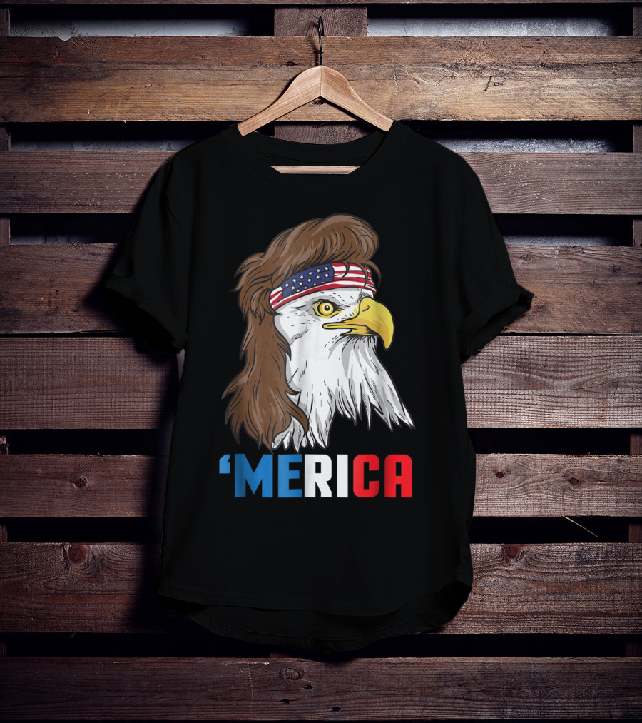 'Merica Patriotic Mullet Eagle With American Flag Headband T-Shirt