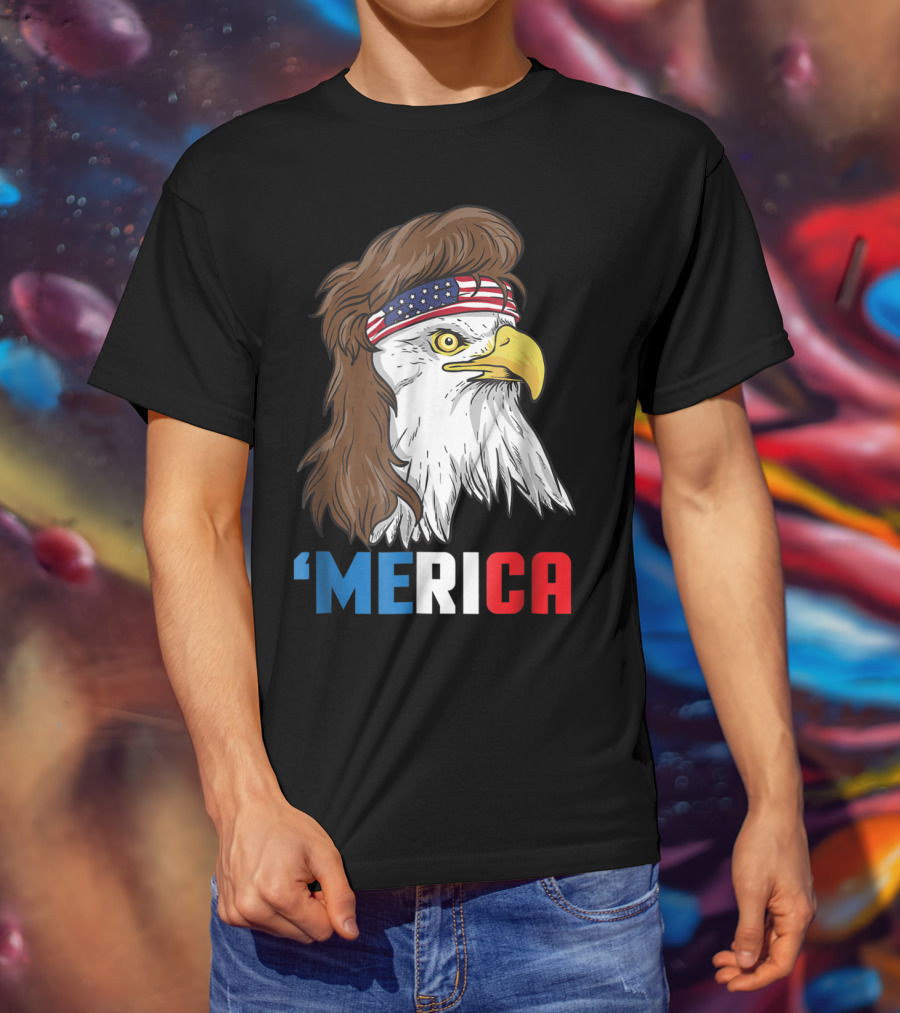 'Merica Patriotic Mullet Eagle With American Flag Headband T-Shirt