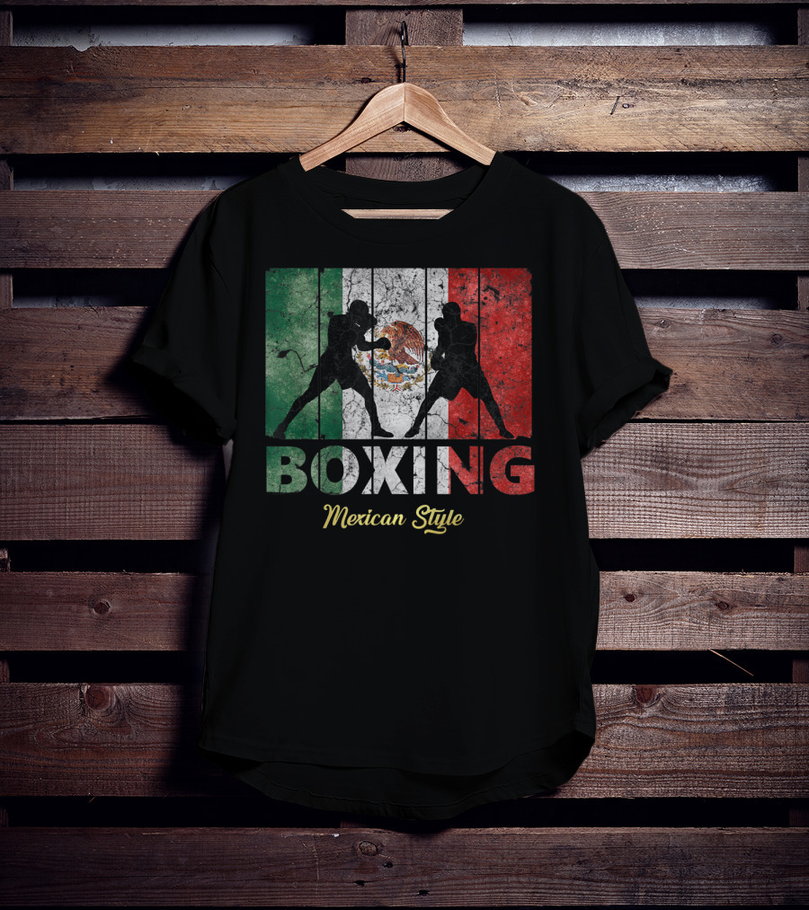 Mexican Vintage Style Boxing With Great Boxing Silhouettes And Flag Background T-Shirt