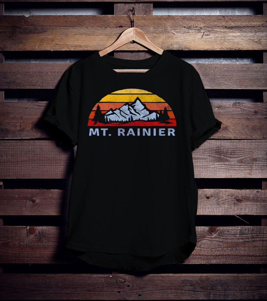 Mt. Rainier Retro Sunset With Mountain And Trees T-Shirt