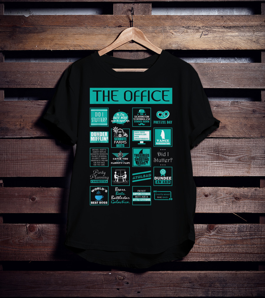 The Office Mash Up Dunder Mifflin Schrute Farms Bears Battlestar Galactica Dundee Award T-Shirt