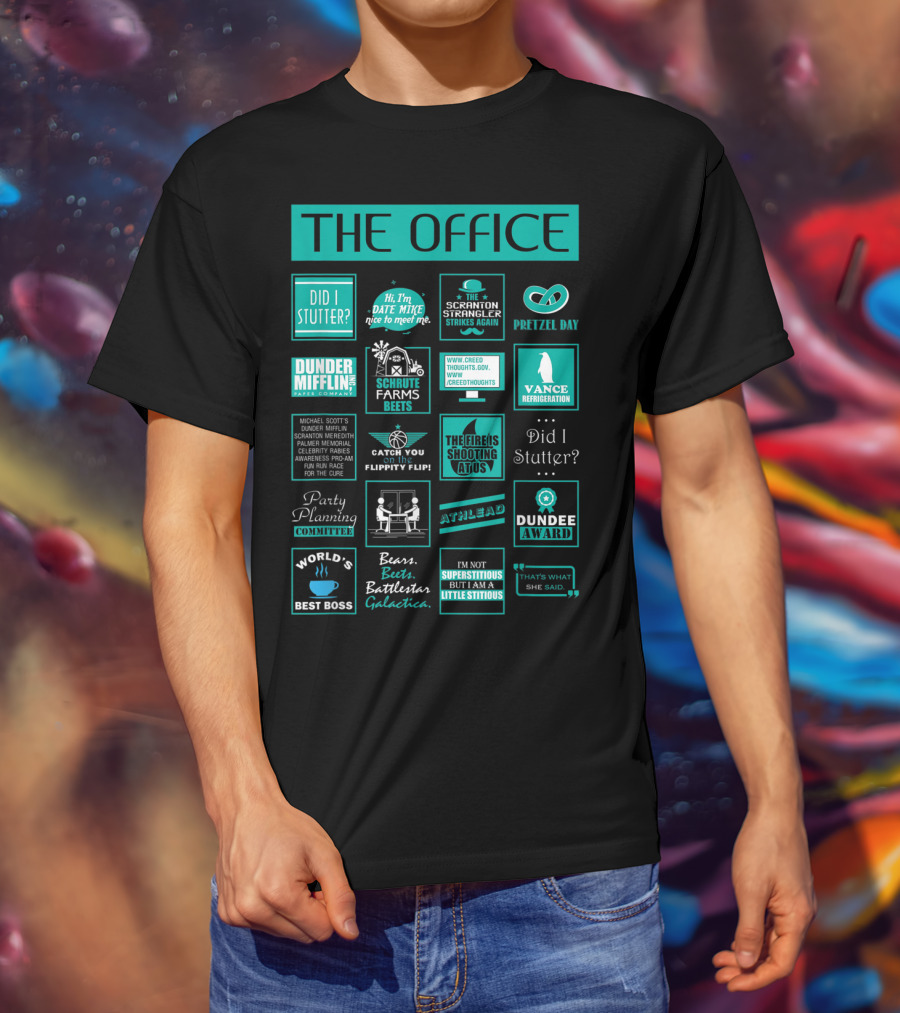 The Office Mash Up Dunder Mifflin Schrute Farms Bears Battlestar Galactica Dundee Award T-Shirt