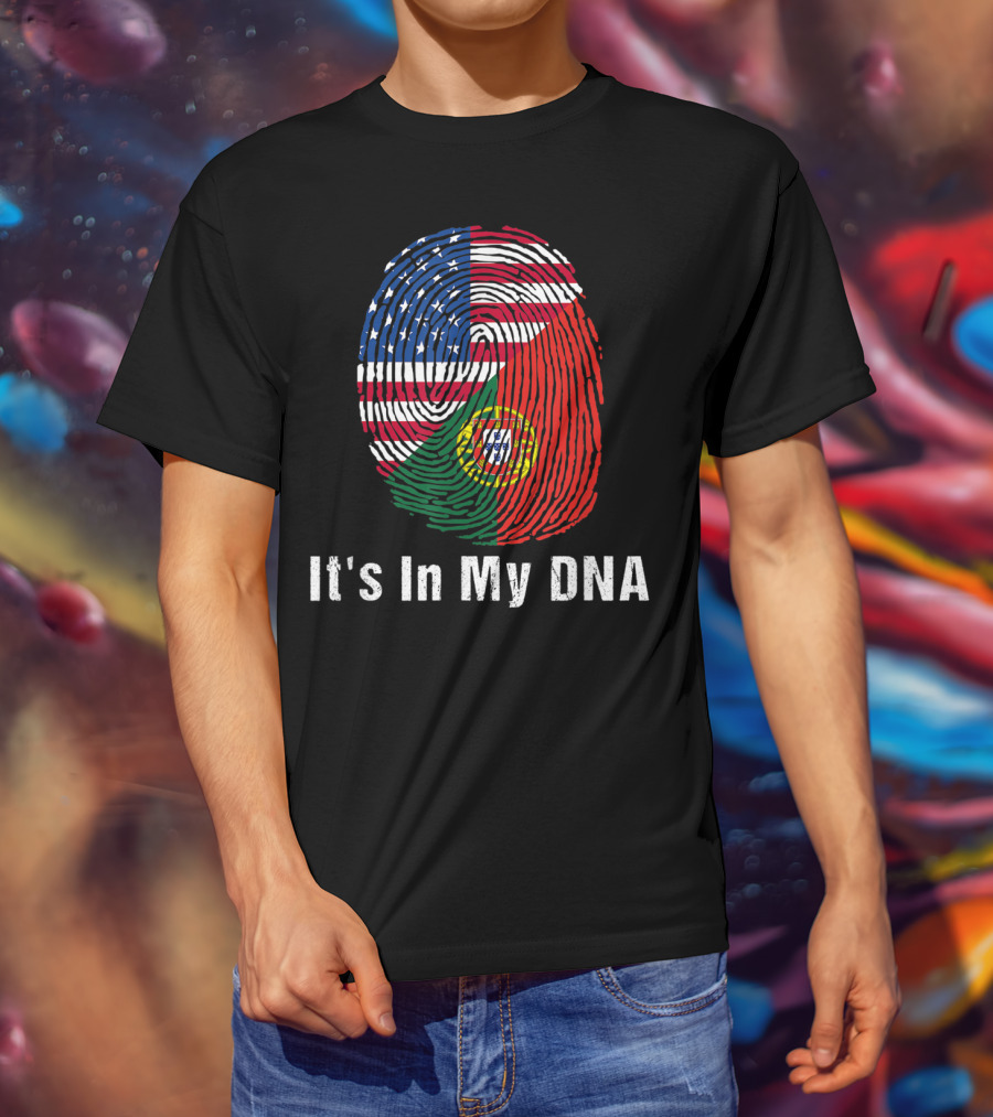 Portugal Flag USA Flag It's In My DNA Fingerprint T-Shirt