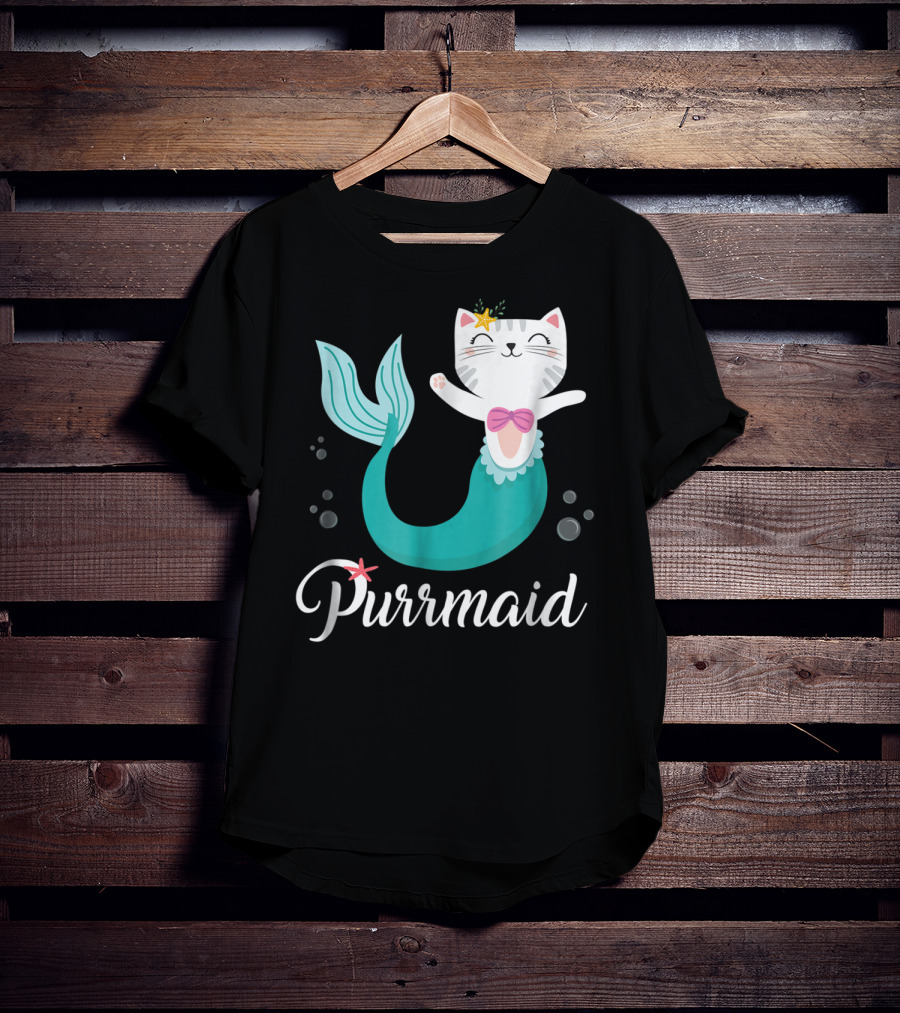 Purrmaid Cat Mermaid For Girls With Star And Bow T-Shirt