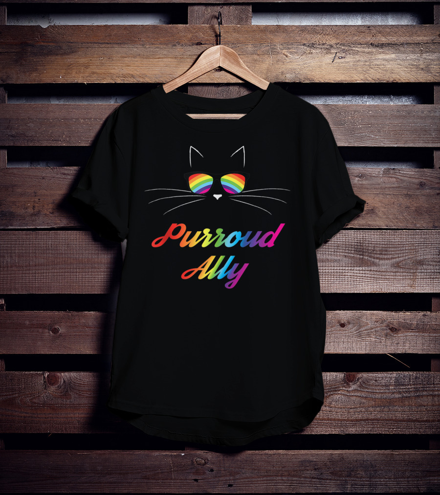 Purroud Ally Rainbow Sunglasses Cat Gay Pride T-Shirt