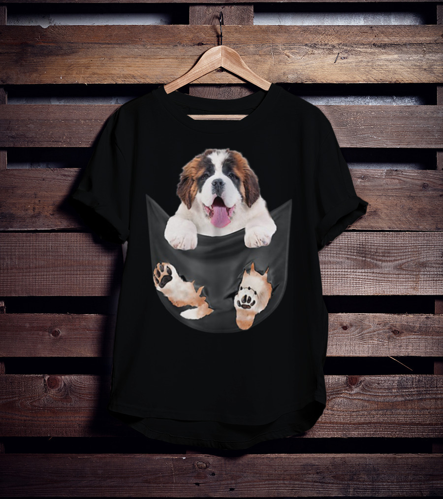Saint Bernard Inside Pocket Funny Dog Lover Paws Peeking Out T-Shirt