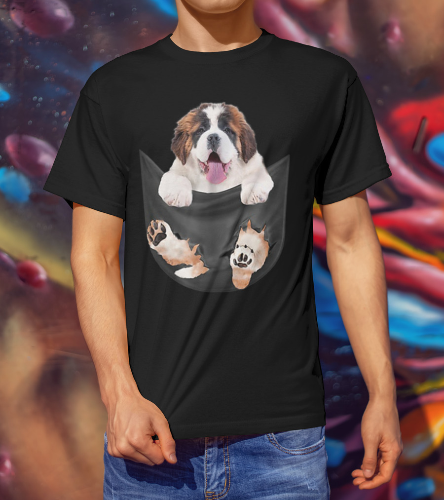 Saint Bernard Inside Pocket Funny Dog Lover Paws Peeking Out T-Shirt