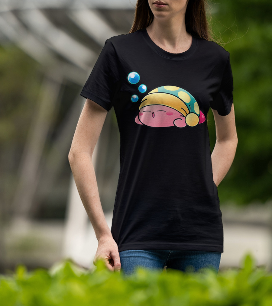 Sleeping Kirby Nightcap Bubbles T-Shirt