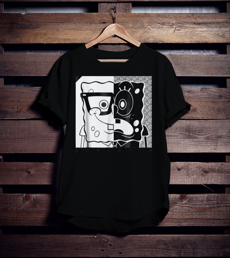 SpongeBob SquarePants Superfly Black And White Optical Illusion Comic T-Shirt