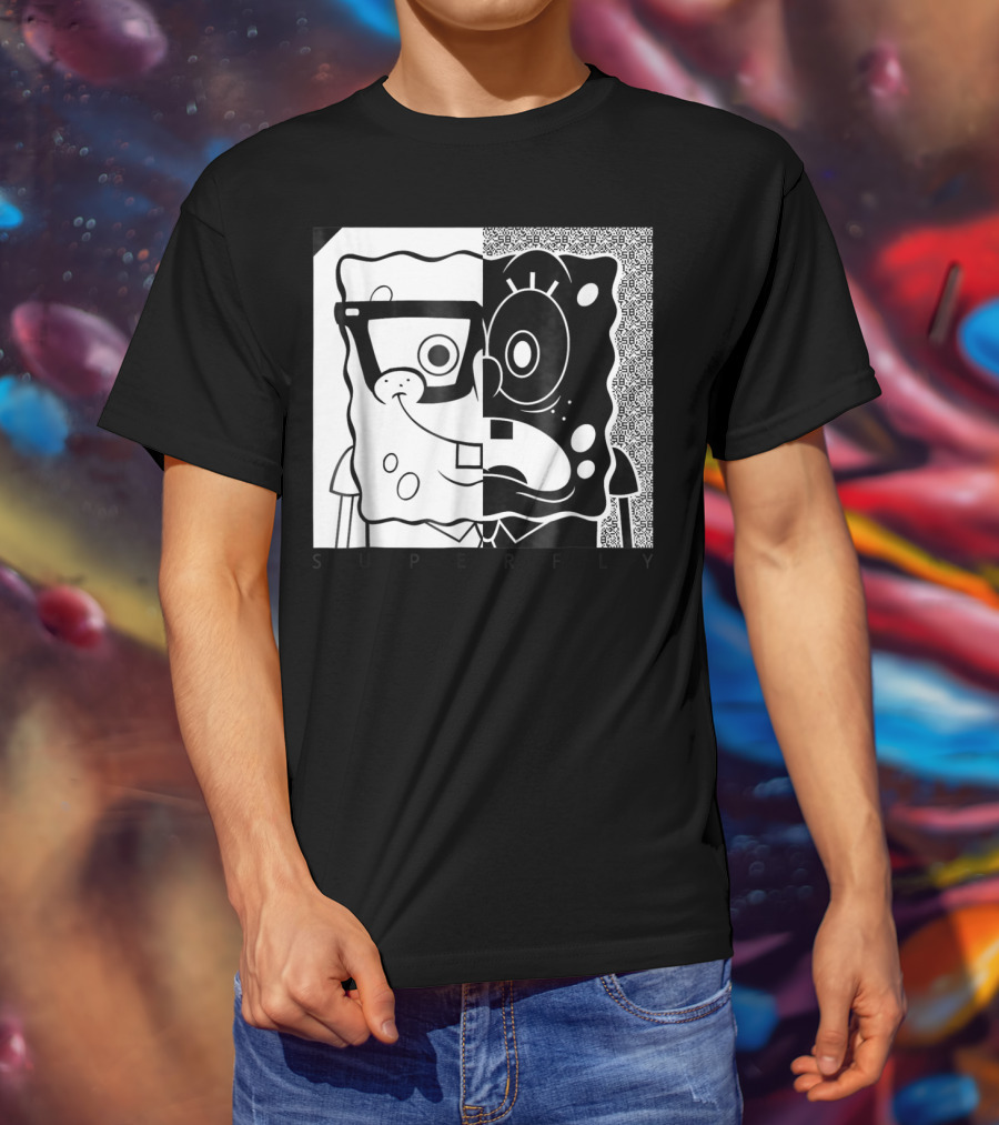 SpongeBob SquarePants Superfly Black And White Optical Illusion Comic T-Shirt