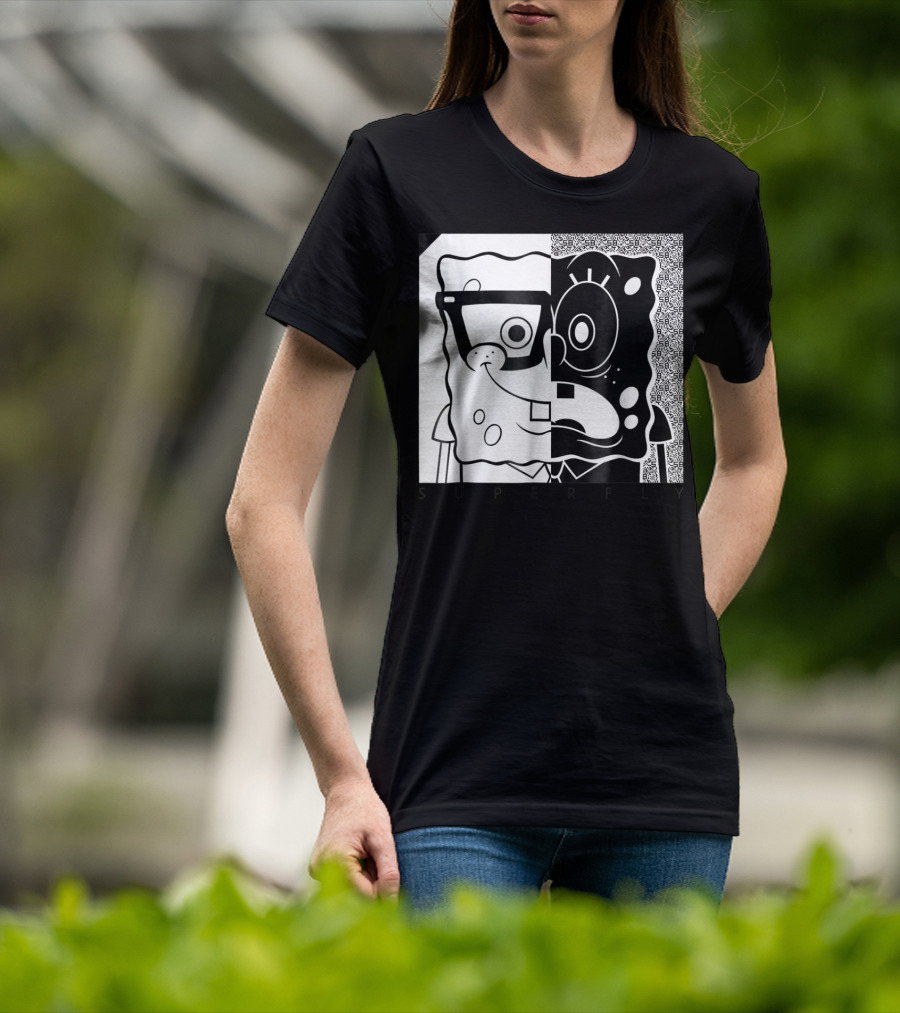 SpongeBob SquarePants Superfly Black And White Optical Illusion Comic T-Shirt