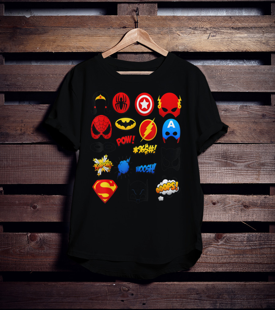 Superheroes Icons Spider Captain Batman Flash Wonder Emoji KABOOM POW OOOOPS Super T-Shirt