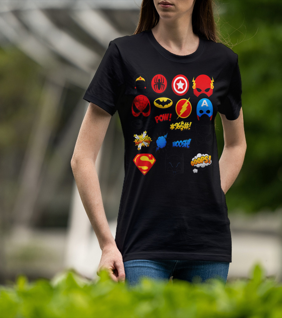 Superheroes Icons Spider Captain Batman Flash Wonder Emoji KABOOM POW OOOOPS Super T-Shirt