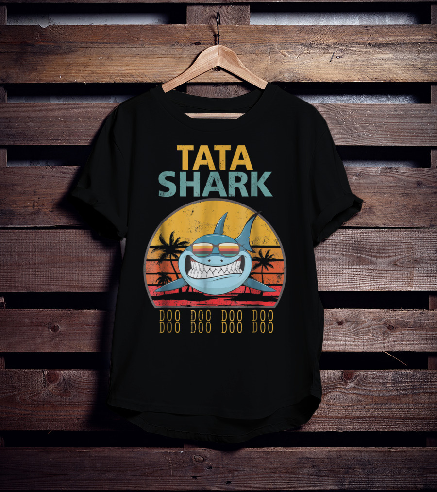 TATA Shark Doo Doo Doo Retro Sunset Palms T-Shirt