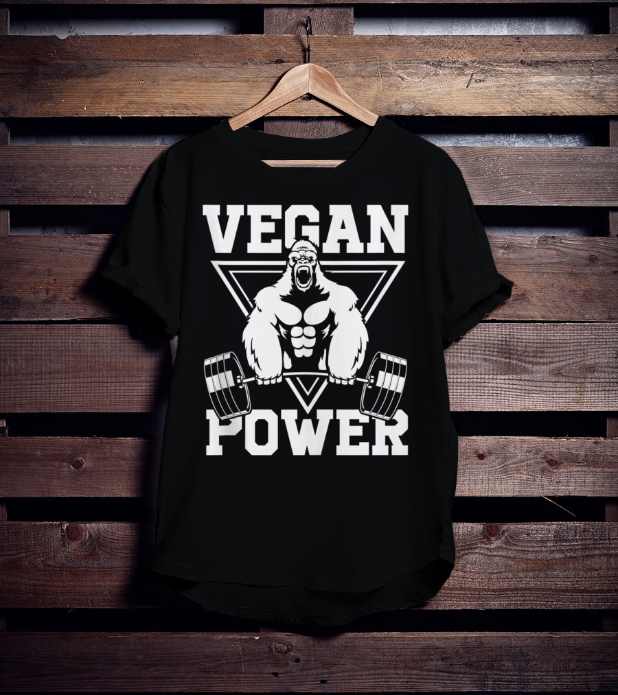 Vegan Power Gorilla Weightlifting Strength Fitness T-Shirt
