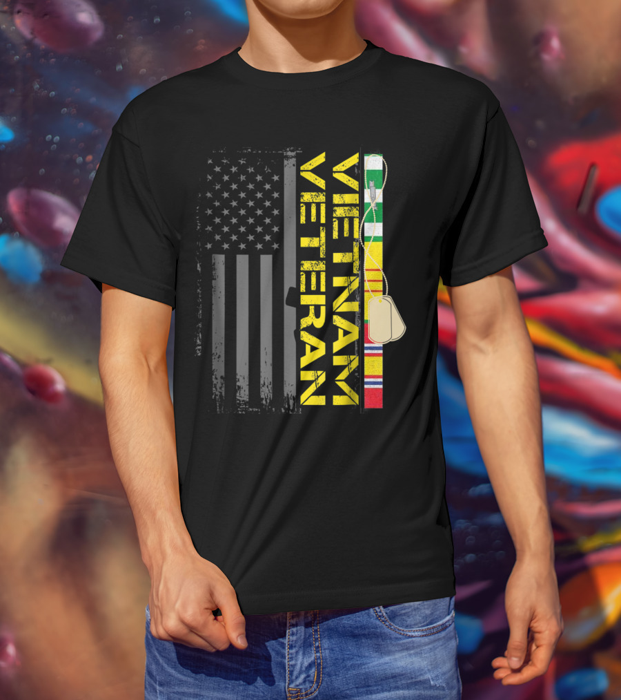 Vietnam Veteran US Flag Dog Tags Vietnam War T-Shirt