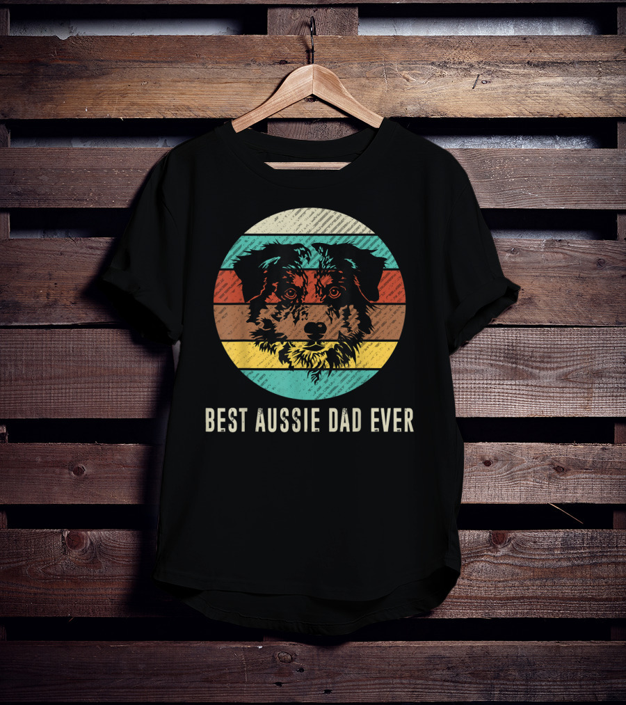 Best Aussie Dad Ever Vintage Retro Dog Stripes Circle T-Shirt