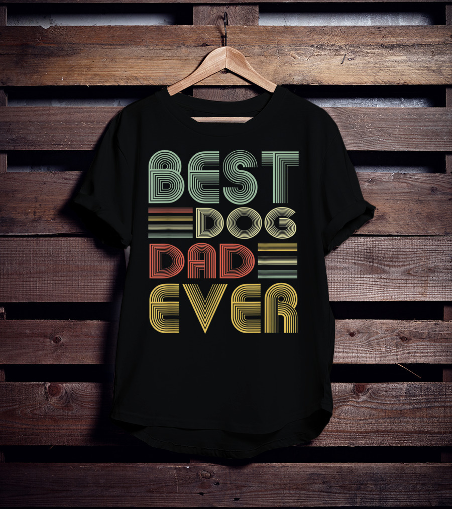 Vintage Best Dog Dad Ever Father's Day Striped Retro T-Shirt