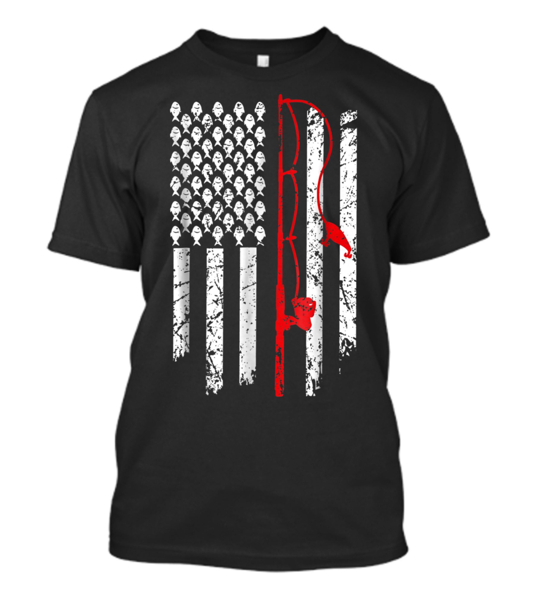 Vintage Fishing Clothes American Flag Bass Fishing Rod Fish T-Shirt