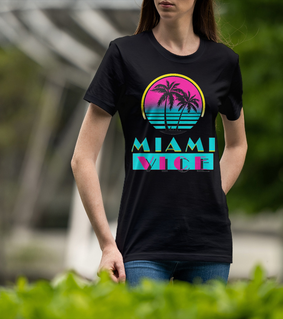 Miami Vice Vintage Florida Cityscape Retro Palm Sunset T-Shirt