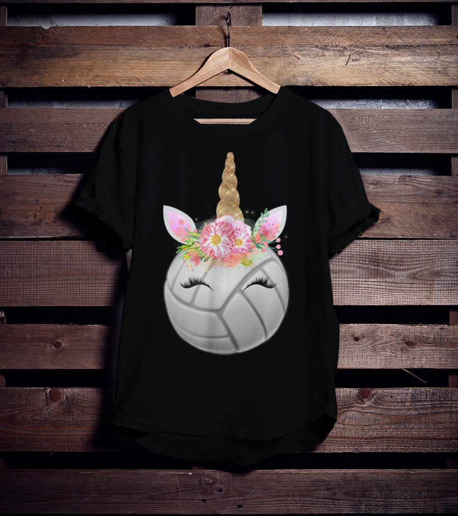 Volleyball Unicorn Funny Sport Love Girls Magical Flower Horn T-Shirt