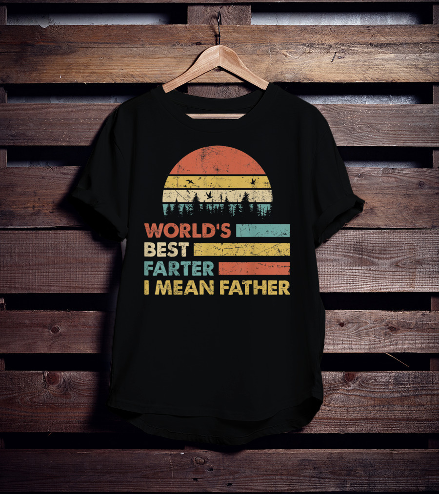 World's Best Farter I Mean Father Sunset Forest Distressed Retro Vintage T-Shirt