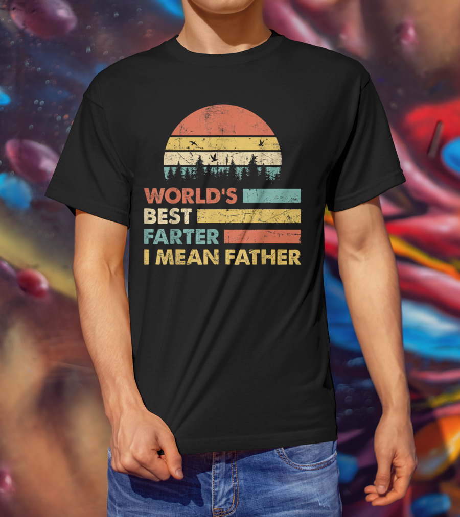 World's Best Farter I Mean Father Sunset Forest Distressed Retro Vintage T-Shirt