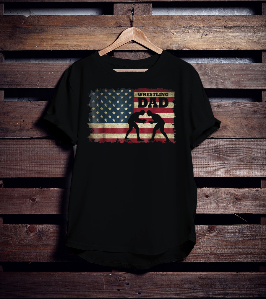 Wrestling Dad American Flag T-Shirt