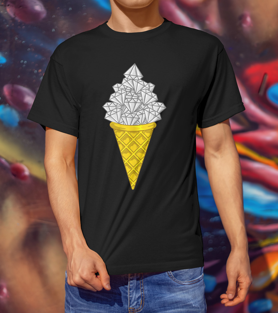 Diamond Icecream Waffle Cone With Gemstone Scoops T-Shirt
