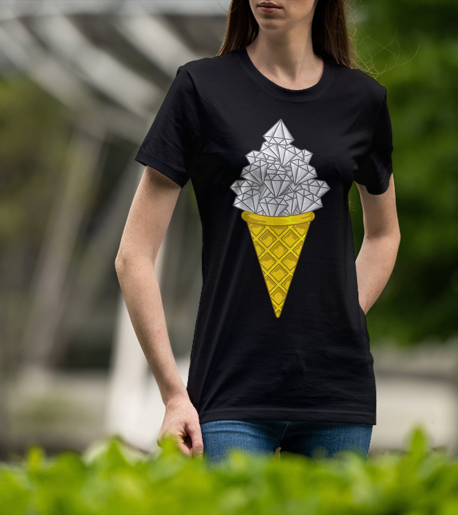 Diamond Icecream Waffle Cone With Gemstone Scoops T-Shirt